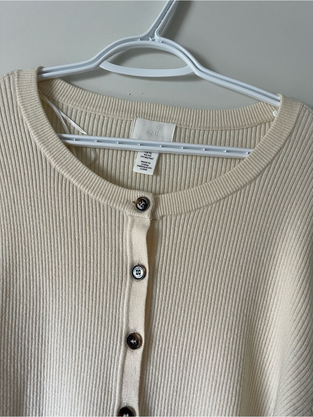 H&M Cream Ribbed Button-Up Cardigan - Picture 3 of 4